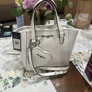 Karl Lagerfeld White Satchel with Heart Charm
